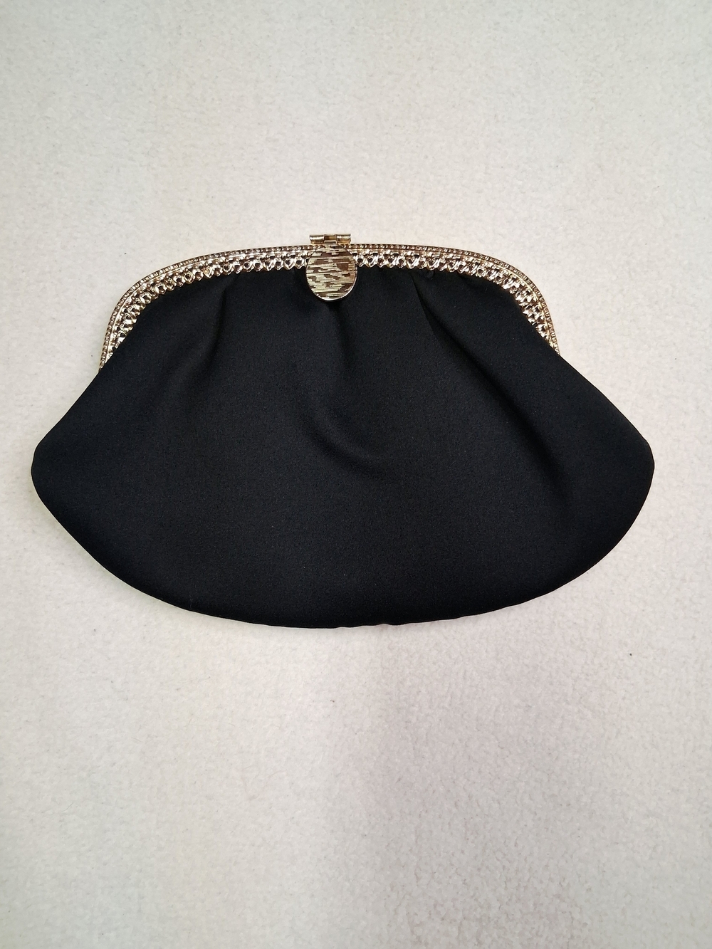 Vintage Made In Hongkong  Black Satin Clutch with Gold Frame